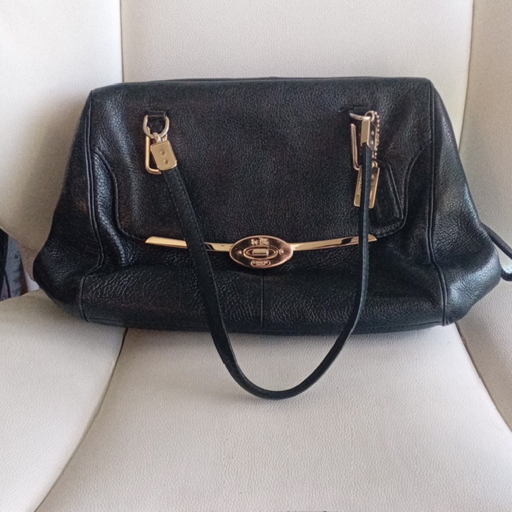 Coach Black Shoulder Bag with Gold Accents